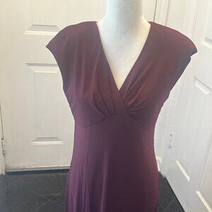 Jones Wear Dress Burgundy Maroon Flowy V-Neck Fit/Flare Maxi Dress SZ 10